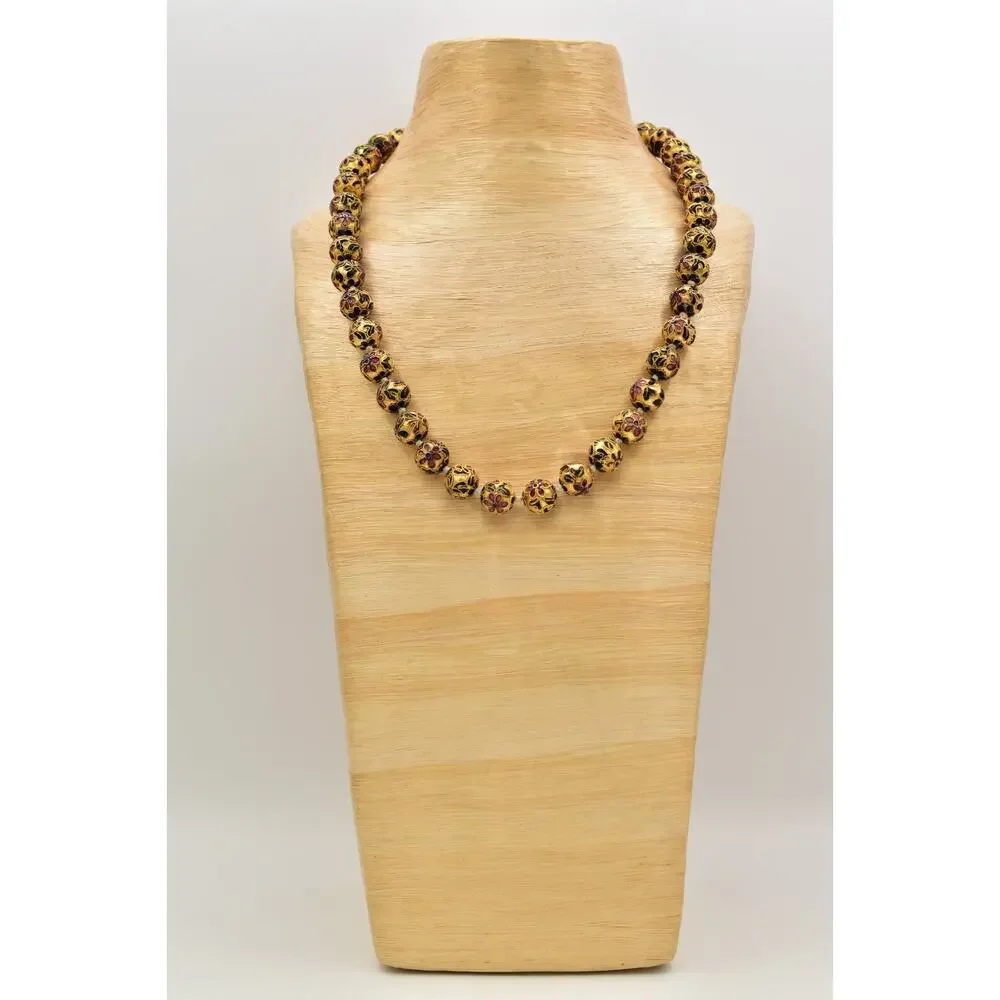 Vintage Wedding Cake Necklace Beaded Chunky Heavy Antiqued Gold Retro 60s BinBL
